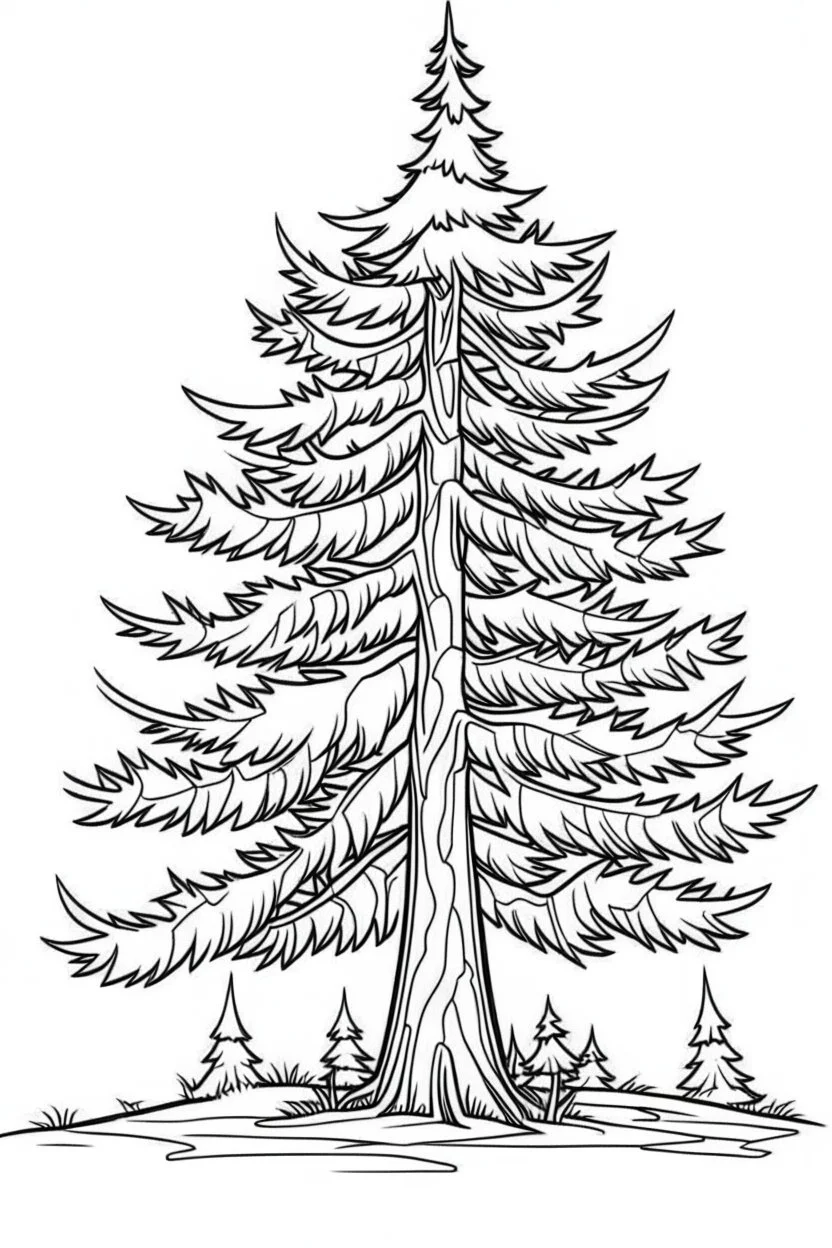 coloring page, pine tree, cartoon style, thick lines, low detail, no shading