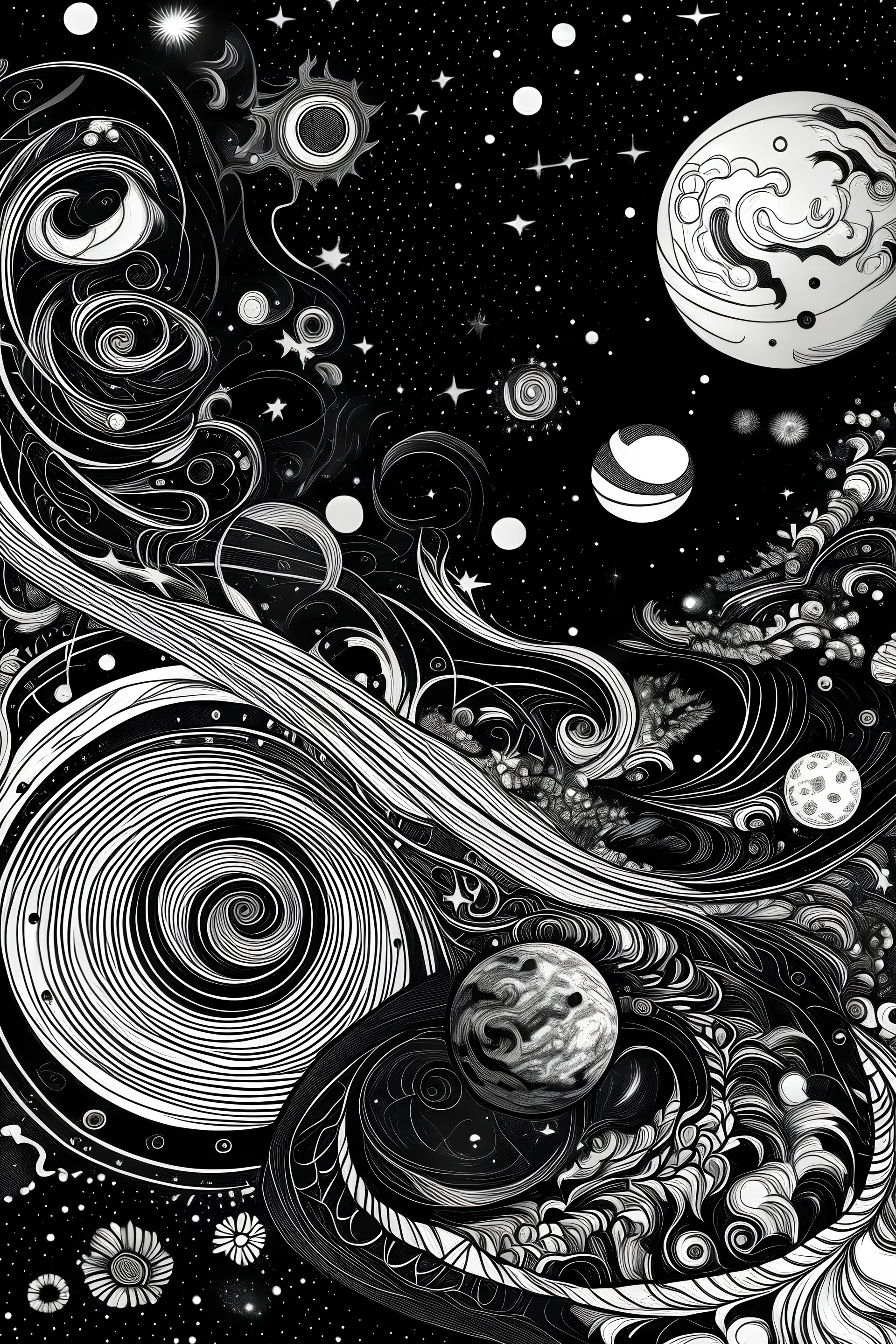galaxy black and white colouring book image