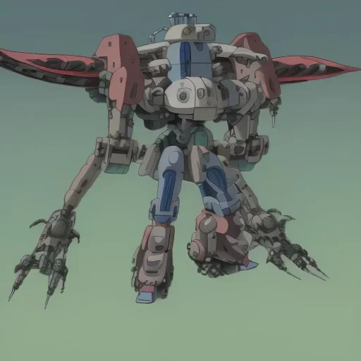 mecha with tracks for a tank. His body is armor and his hands are machine guns. The robot head has animal as a driver.