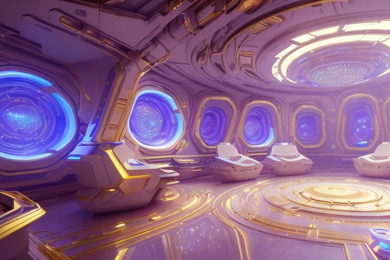 white and gold crystal cosmic and galactic ambiance cinema4d futuristic scifi room , full of details, smooth, bright sunshine，soft light atmosphere, light effect，vaporwave colorful, concept art, smooth, extremely sharp detail, finely tuned detail, ultra high definition, 8 k, unreal engine 5, ultra sharp focus