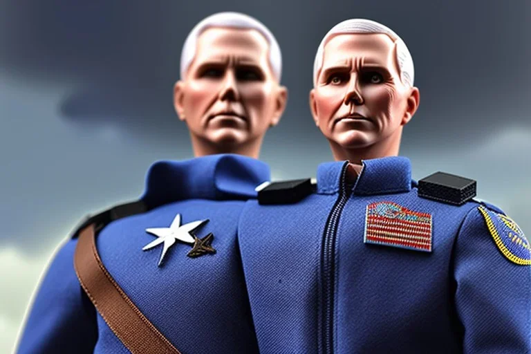 Plastic Mike Pence as G.I. Joe toy Doll figure With a pistol space force Blue fabric uniform, black Moonboot