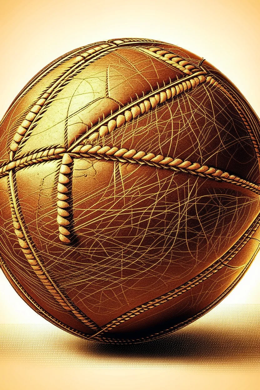 A worn leather football with stitched repairs, laces trailing, bathed in the golden light of a sunset. Style: Vintage Photorealistic, Mood: Nostalgic and Enduring, Lighting: Warm sunset glow, T-shirt design graphic, vector, contour, white background.