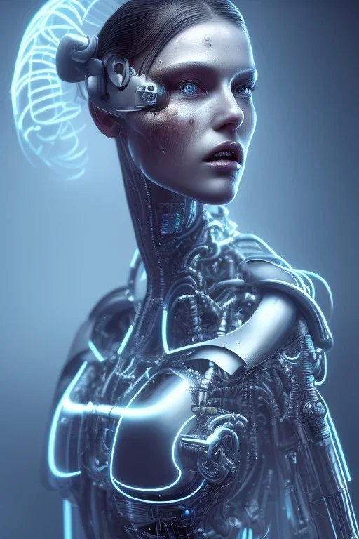 cyberpunk, glass body, women, portrai, open mouth, perfect skin, tron, cyborg , perfekt, real, dream, hr giger