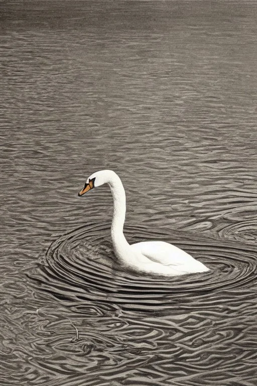 Swan in a lake by M.C.Escher