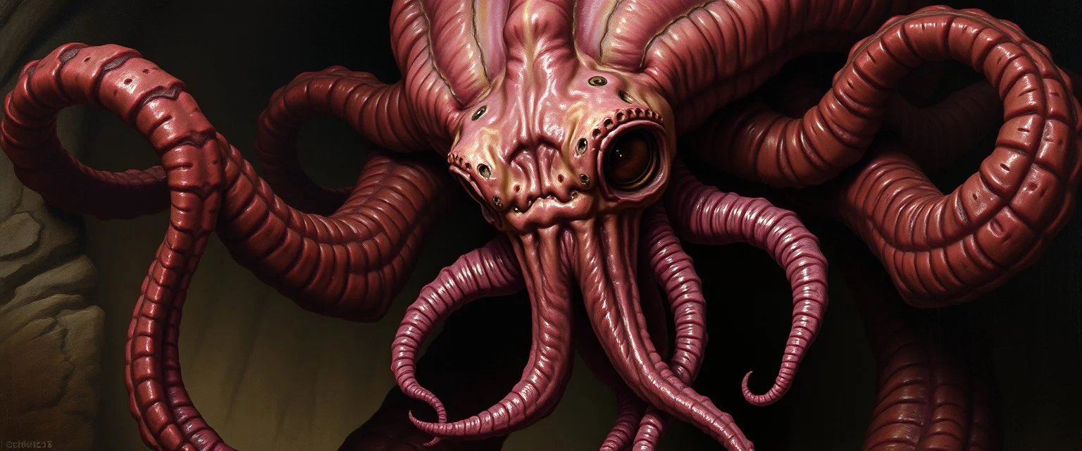 En illithid, også kjent som en «mind flayer» (hjerne-suger), er en ond, psionisk humanoid skapning fra Dungeons & Dragons-universet, berømt for sitt blekksprut-lignende hode med tentakler som de bruker til å spise hjerner og dominere andre vesener med tankekraft, og de regjerer ofte i underjordiske byer i Underdark. De er en slags alien-lignende rase som ser på seg selv som overlegne og bruker andre som slaver. , painted by Rembrandt