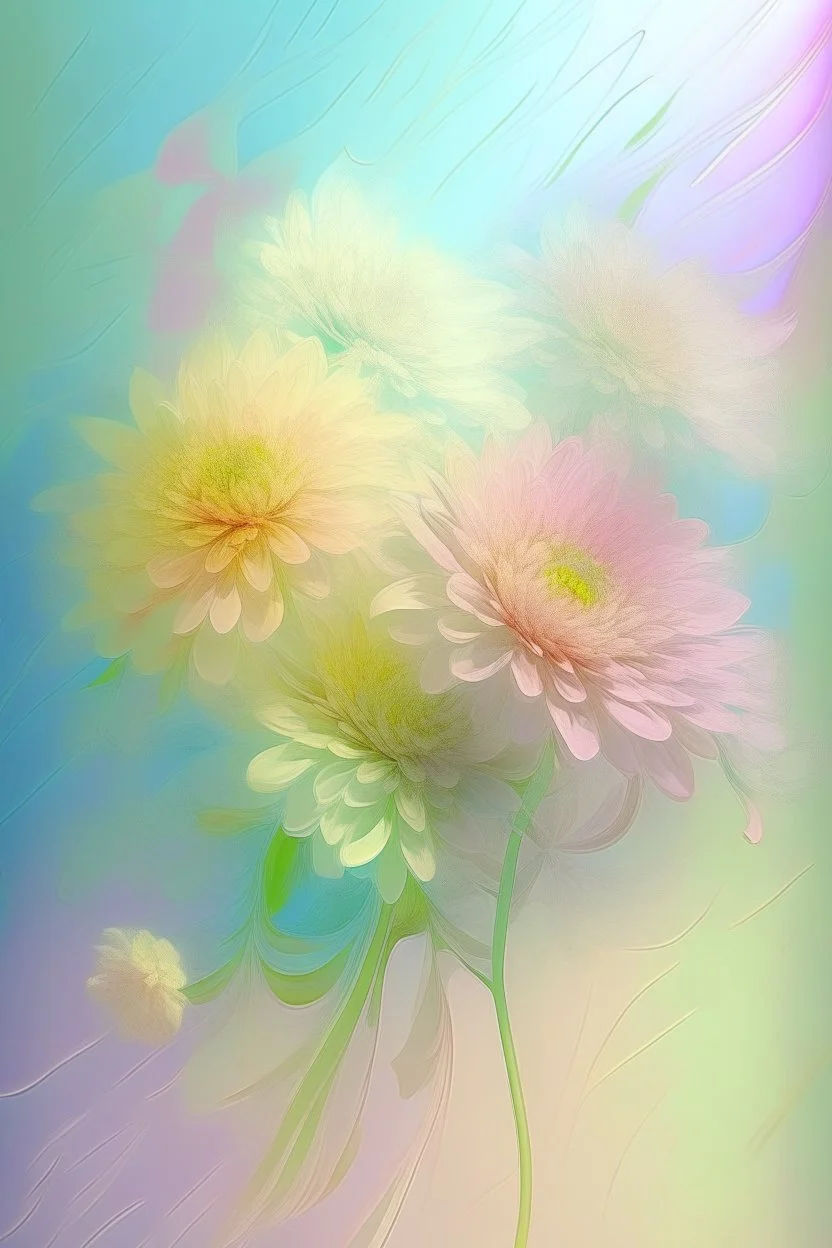 subtle drawing of a bouquet of unearthly flowers, 8d, clear contours pixel graphics matte streaks exposure oil painting ultrathin shadows brilliant highlights delicate subtle drawing minimalism modern style powder beige shiny pale shiny pale milky pale pistachio, ultramarine, pink, yellow, fabulous milky way background