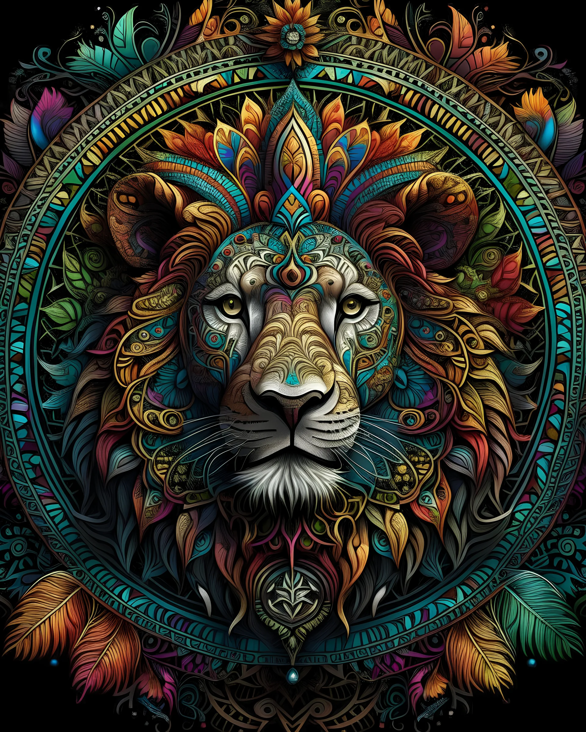 mandala lion, colorful page, coloer background, digital Art, perfect composition, beautiful detailed intricate insanely detailed octane render trending on artstation, photorealistic concept art, soft natural volumetric cinematic perfect light, chiaroscuro, masterpiece, oil on canvas, raphael, caravaggio, greg rutkowski, beeple, beksinski, giger, black and white still, digital Art, perfect coloer, read,green, blew,white, ((((colorful)))))