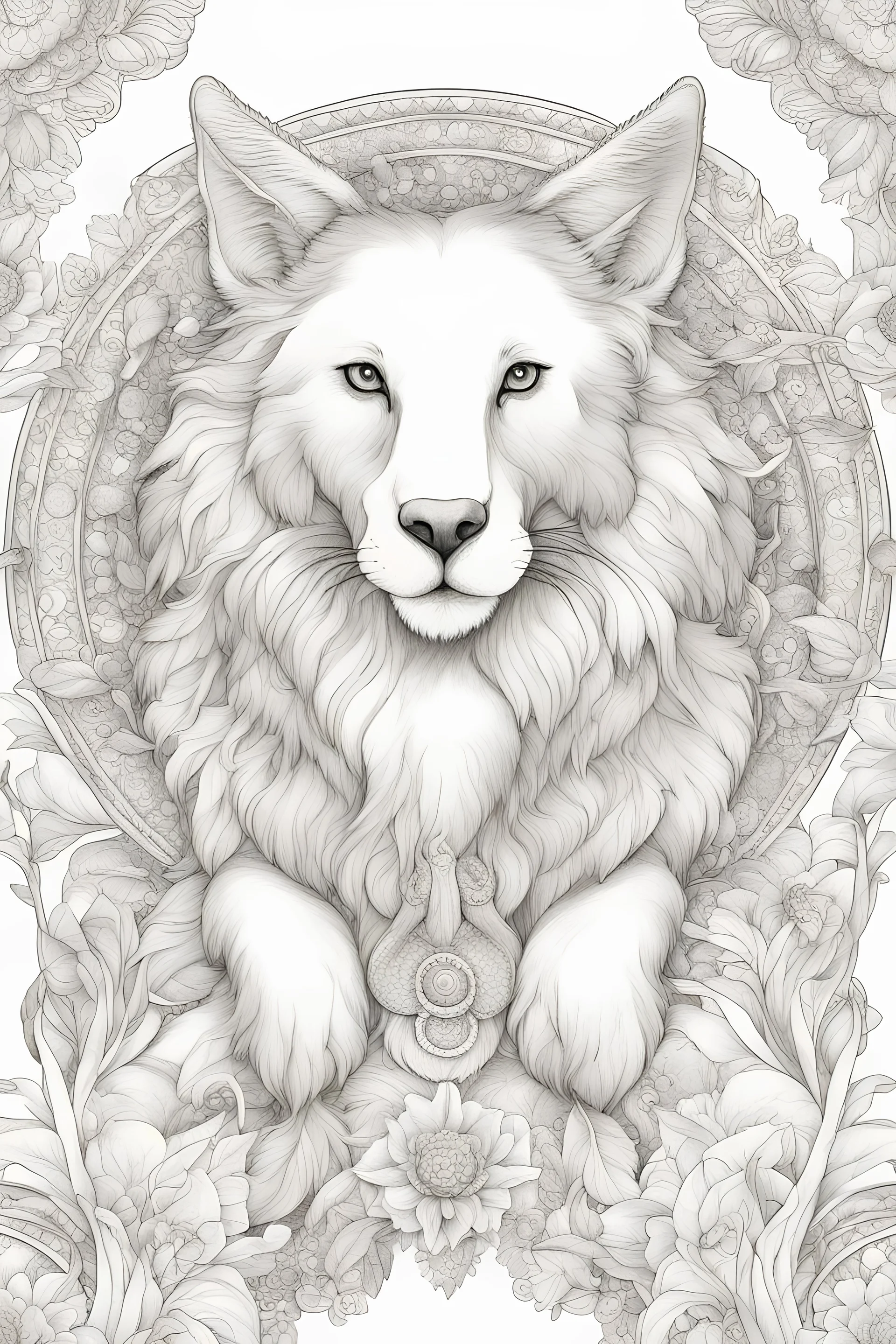 Animals coloring page white background sketch style full body, only use online , mandalas style clean line art white background, no shadows and clear and will outlined