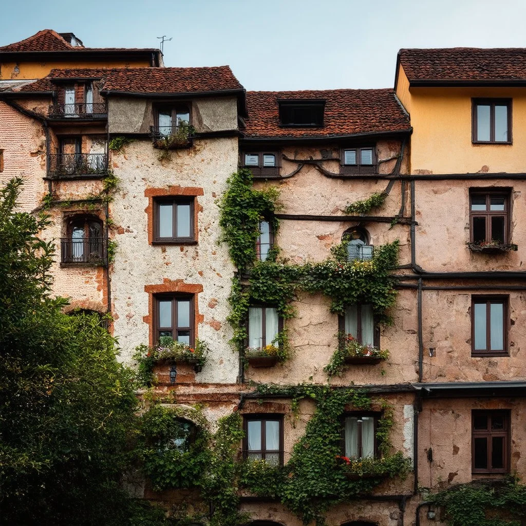 An odd village, details of the houses very accentuated, Max Ernst style, Hasselblad h6d400c