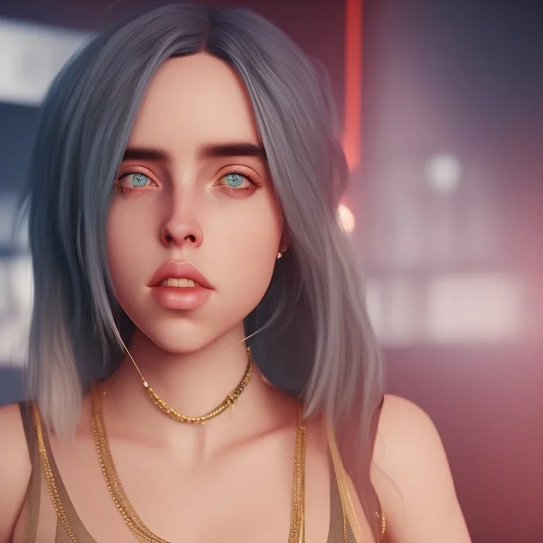 Billie Eilish, full body, on the bed, in my underwear, pale skin, high detail, realistic, 8k, not to be distinguished from a photo, identical pupils