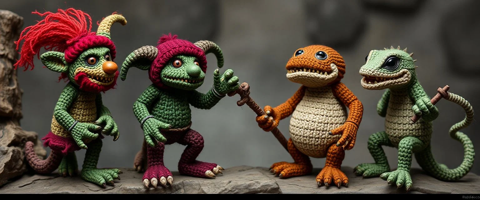 masterfully knitted Hobgoblin ,Gnoll ,Troglodyte and Lizard Man band