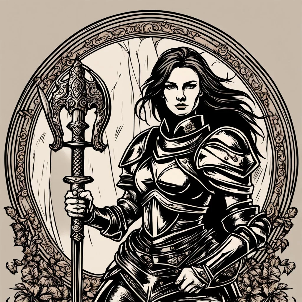fearless and noble lady knight with sword and shield
