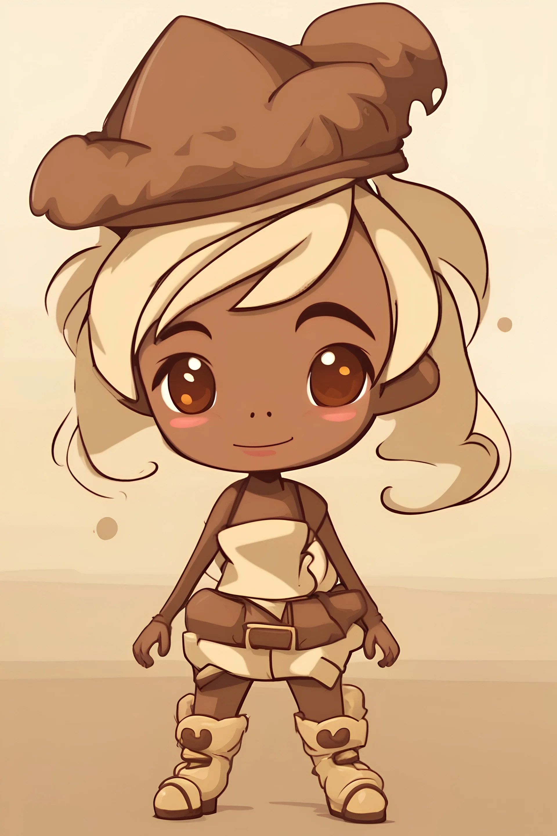 cute character in form of a peper, khaki color skin, chocolate face