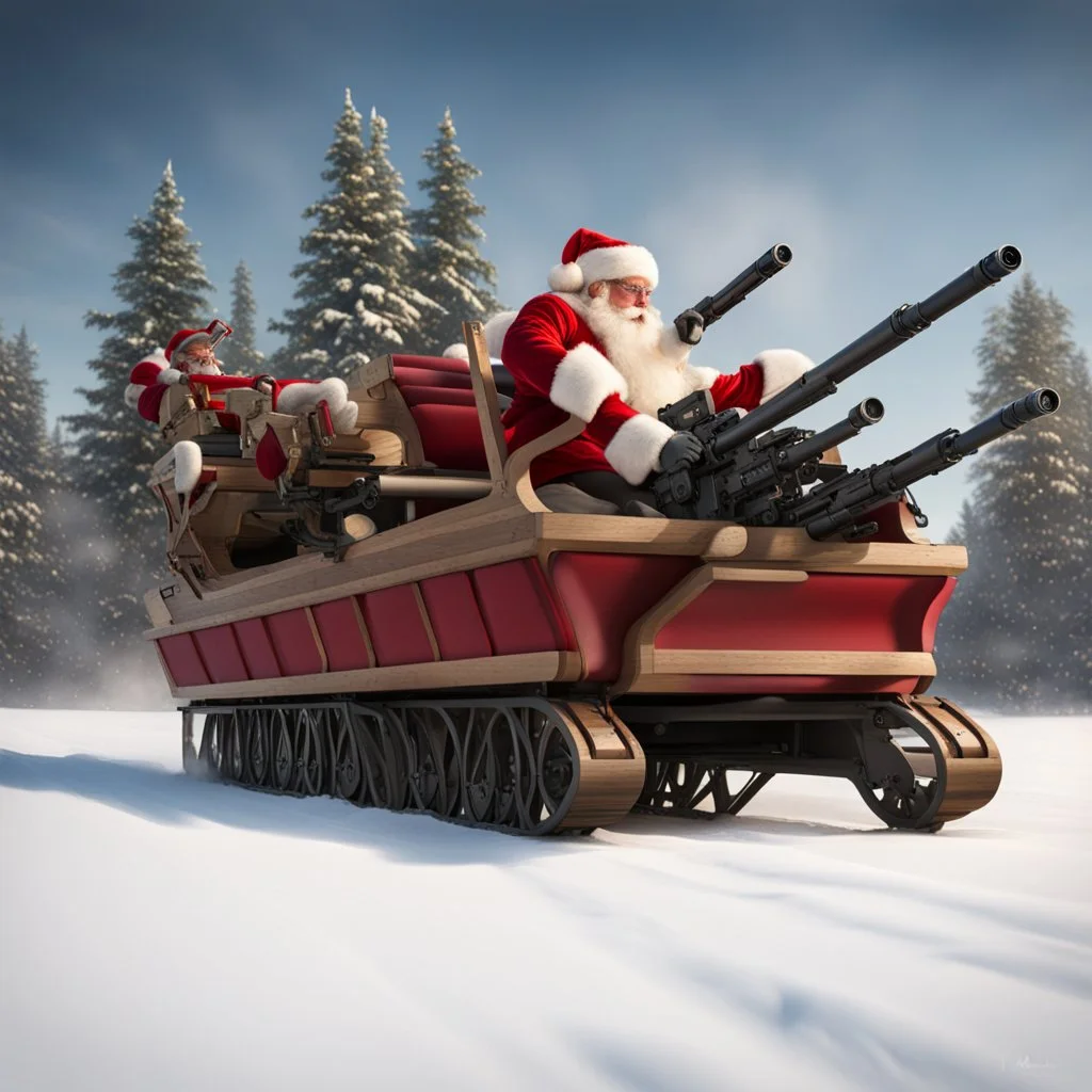 Santa's sleigh is equipped with large caliber machine guns.