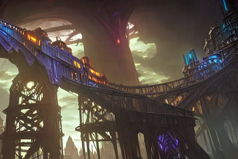 steam train dungeon punk seven towers city ravine bridges