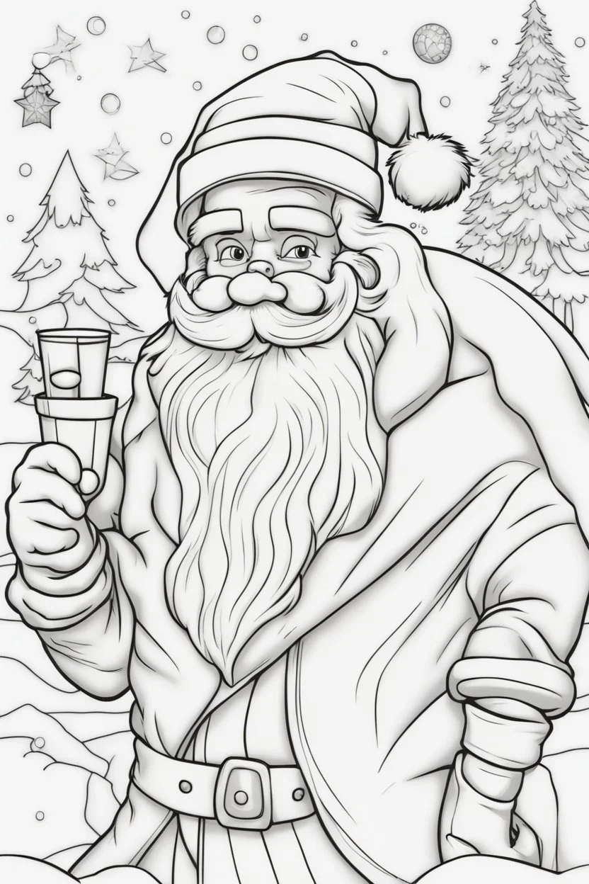 coloring page for kids, Santa Claus, cartoon style, thick lines, low details, no shading