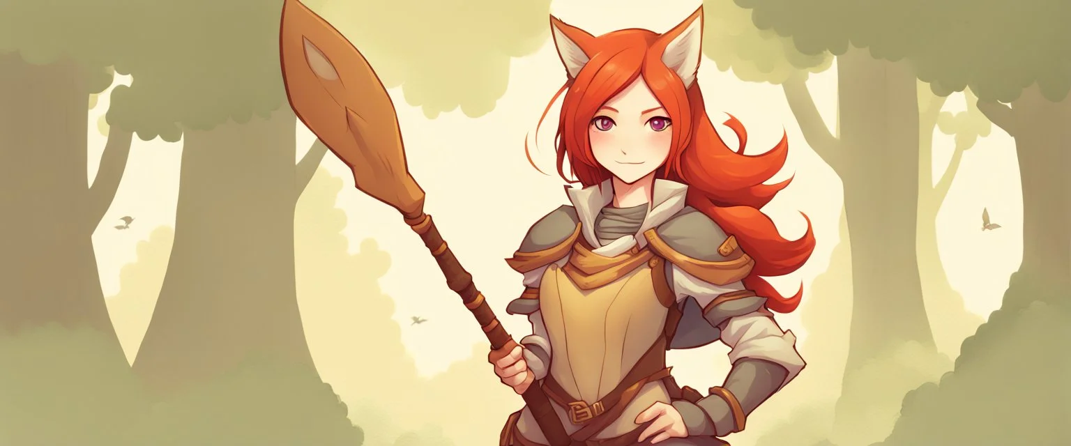 Teenaged Female Red haired kitsune paladin/bard