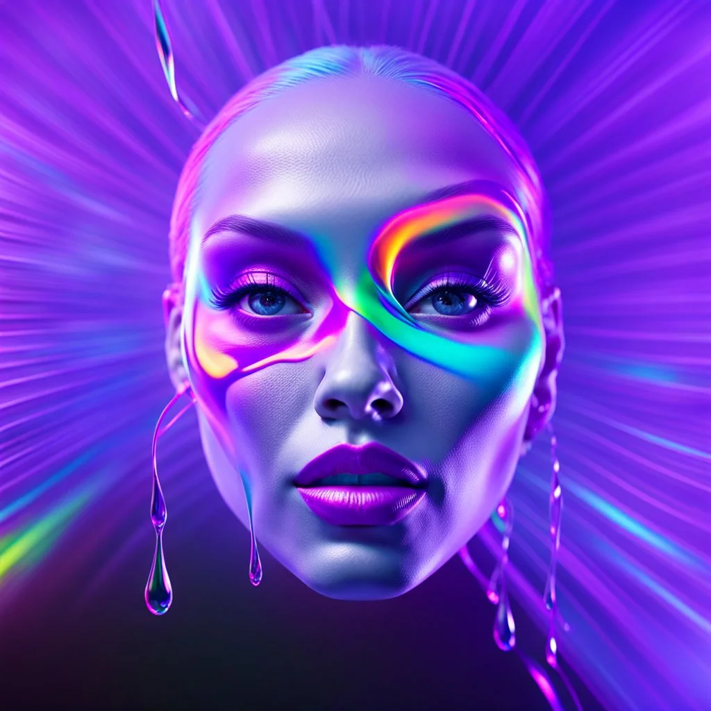 colourful infinity symbol ∞ on womans face that is melting, striking, vibrant, chiaroscuro, dramatic, captivating, powerful, beautiful, octane render, 16k post-production, artstation: award-winning: atmospheric: commanding: fantastical: clarity: ultra quality: striking: brilliance: stunning colors: amazing depth; lens: f/11, 35mm