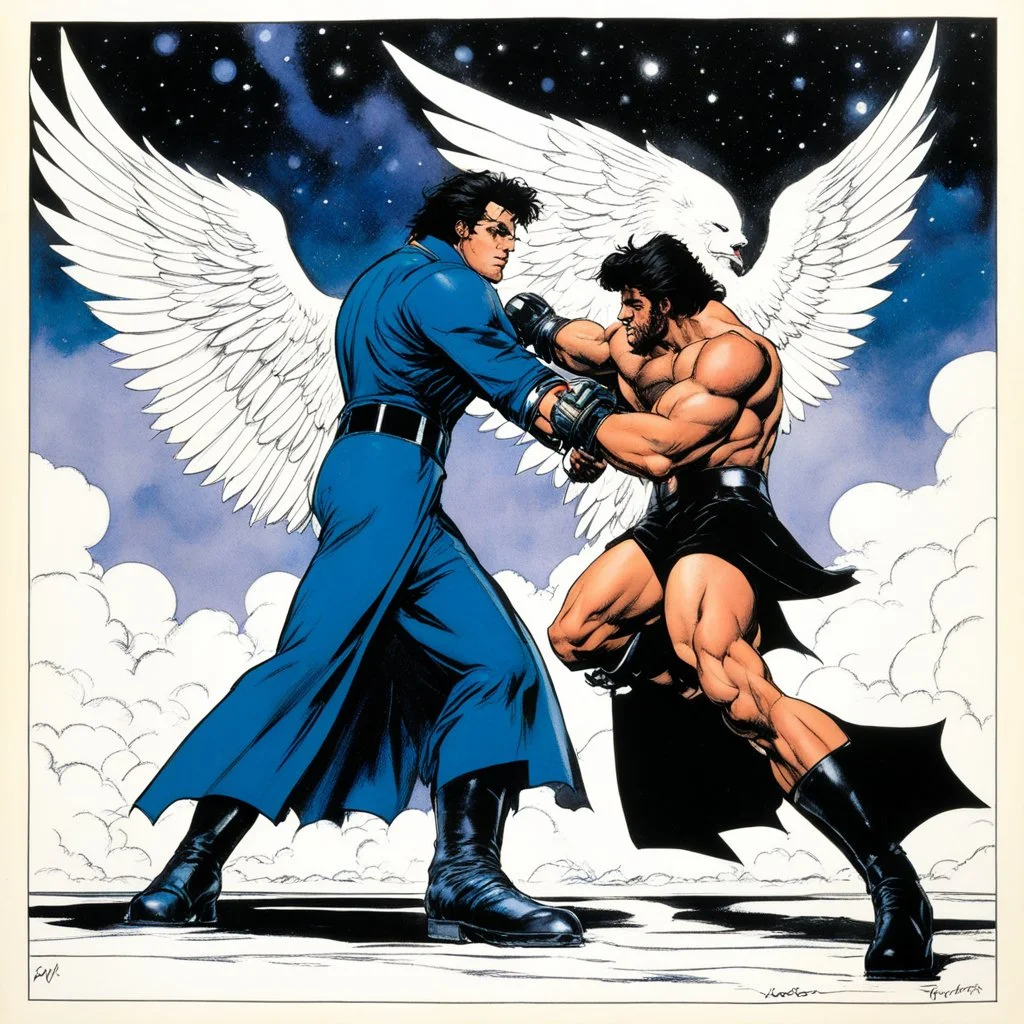 #5 Original Art by Howard Chaykin (Vortex Comic, 1988): Jacob wrestling with angel
