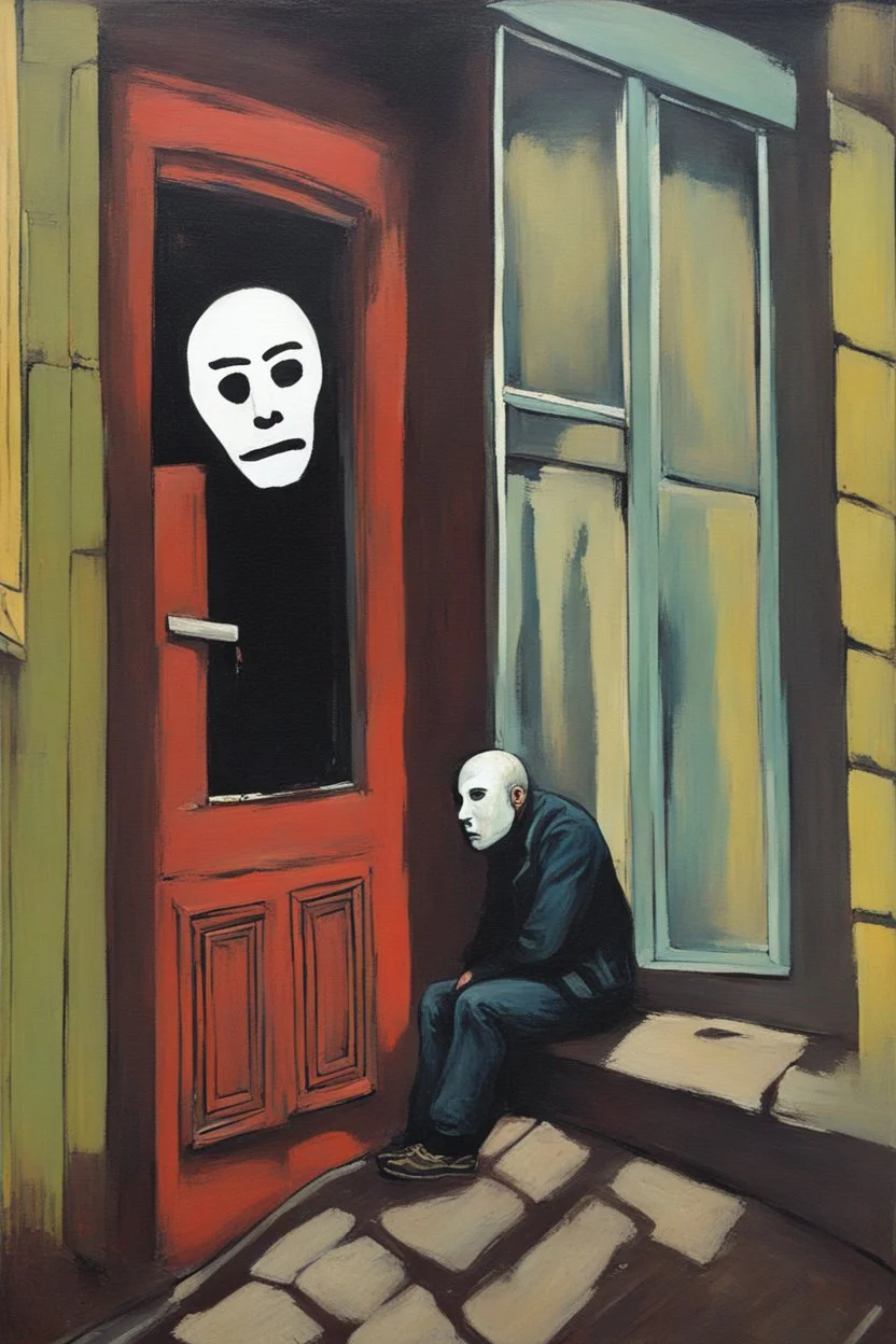 painting, street, russian depression, music album, from the window, depression, russian 90, post punk, man with old god mask