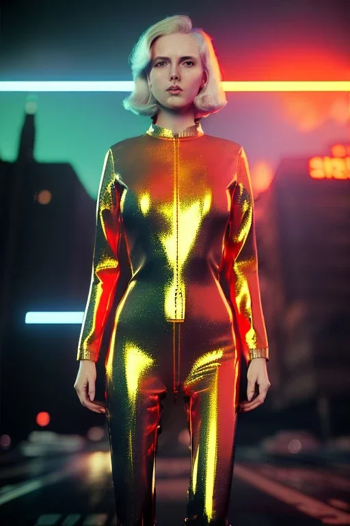 retro sci-fi portrait image from 1980, New York street explosions, fire, scared people, sweet young blonde woman walking, tight latex suit, soft color, highly detailed, unreal engine 5, ray tracing, RTX, lumen lighting, ultra detail, volumetric lighting, 3d, finely drawn, high definition, high resolution.