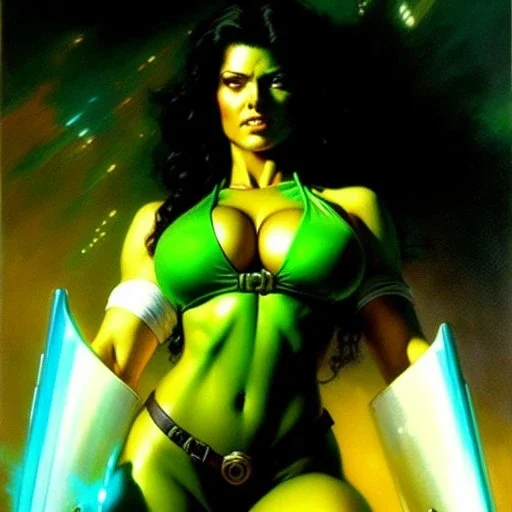 portrait 'beautiful Sexy Busty She-Hulk',crystal clear green eyes,painting by gaston bussiere, greg rutkowski, yoji shinkawa, yoshitaka amano, tsutomu nihei, donato giancola, tim hildebrandt, oil on canvas, cinematic composition, extreme detail,fit full head inside picture,32k