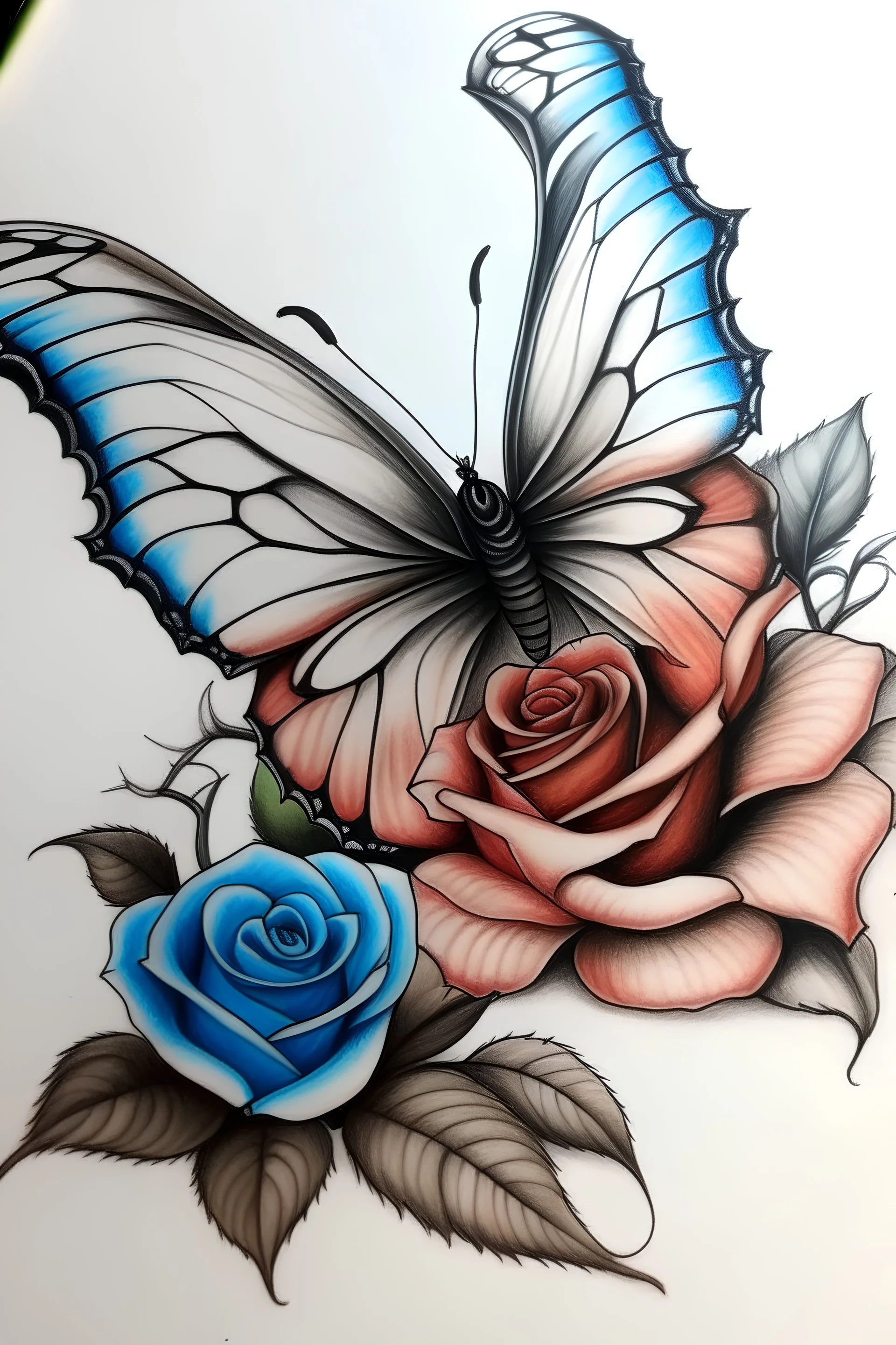 Drawing a rose with a butterfly