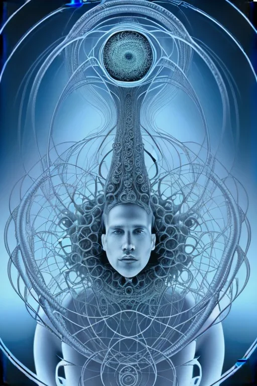 Spiritual sphere with Tentacles over human Head creating reality around, wrapping Tentacles around Human, Dimethyltryptamine