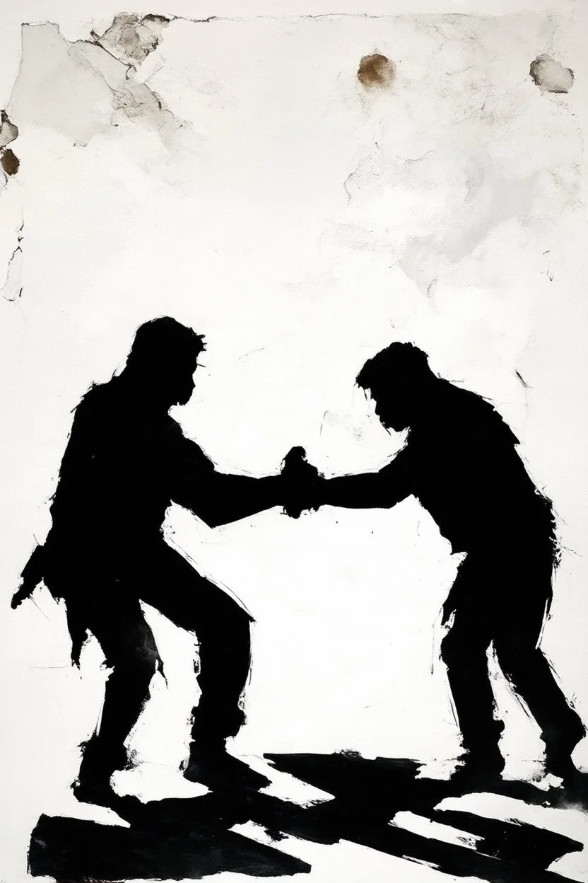 a distressing, abstract image of two shadows preparing to fight to the death
