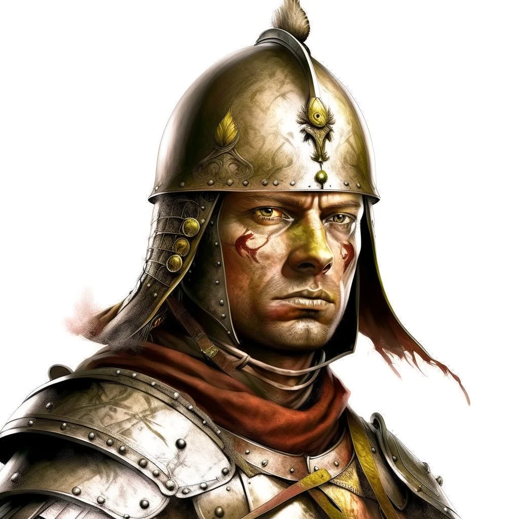 (((fantasy))), portrait, face, town guardsman, medieval, white background