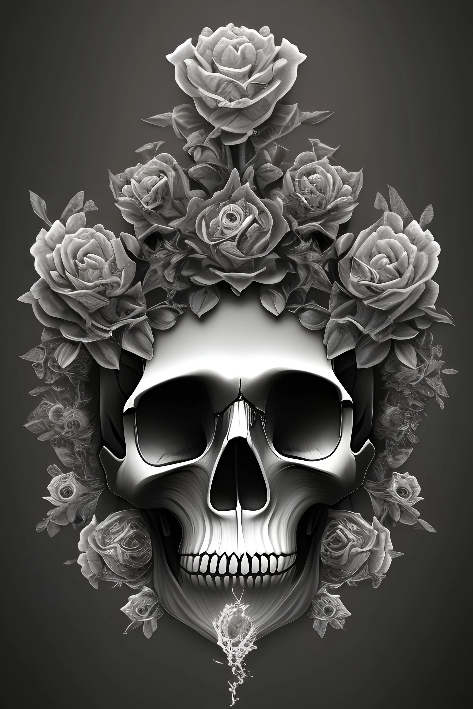 skull head, classic flute ,flower background