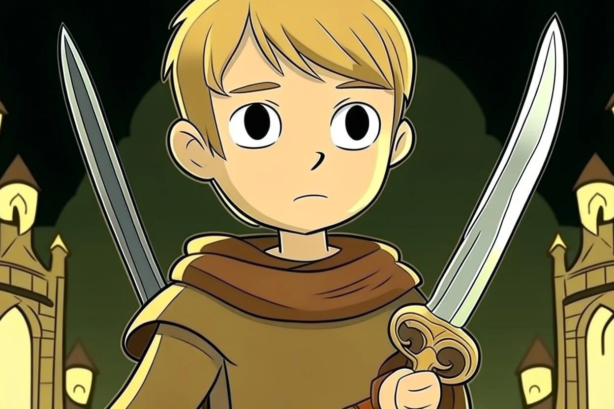 cartoon Arthur holding the sword