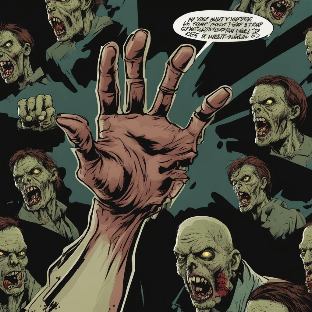 zombie hand pointing, comic book, illustration, fist, finger
