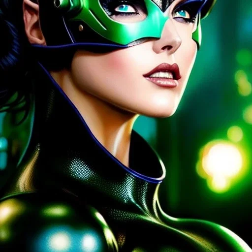 portrait 'beautiful Sexy Busty CatWoman',crystal clear green eyes,painting by gaston bussiere, greg rutkowski, yoji shinkawa, yoshitaka amano, tsutomu nihei, donato giancola, tim hildebrandt, oil on canvas, cinematic composition, extreme detail,fit full head inside picture,32k