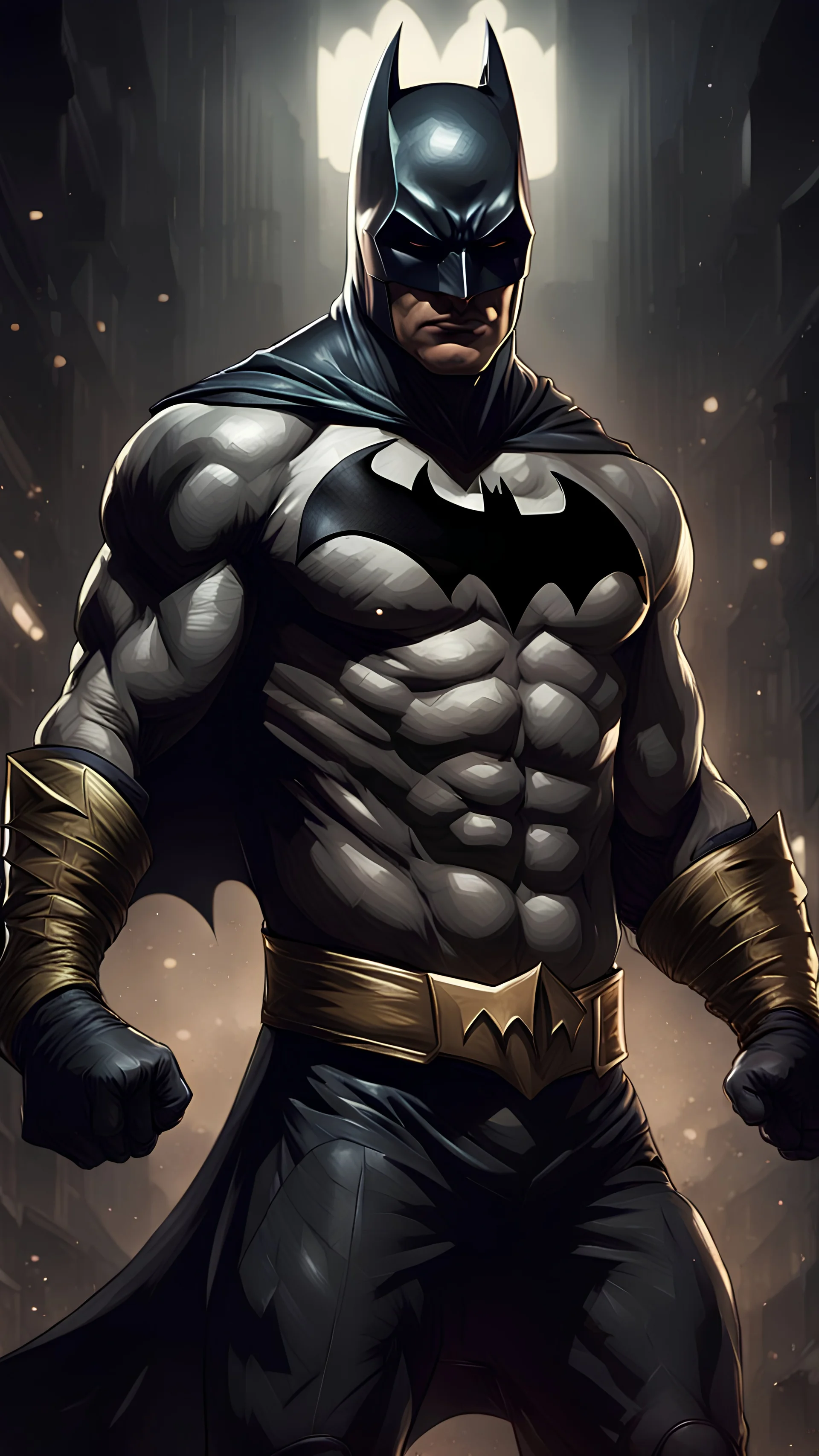 Full body portrait, Breathtaking, a defiant Batman luchador on the ring, Dark ambient, dynamic action pose, art by justin gerard and greg rutkowski, digital art, sharp focus, very detailed, intrincate, realistic painting, d & d, character design, trending on artstation, pinterest