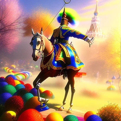 Russian, anime, circus, male, ringleader, yoji shinkawa dreamscape, fenghua zhong, mystical colors, Golden hour, Lisa Frank fantasy