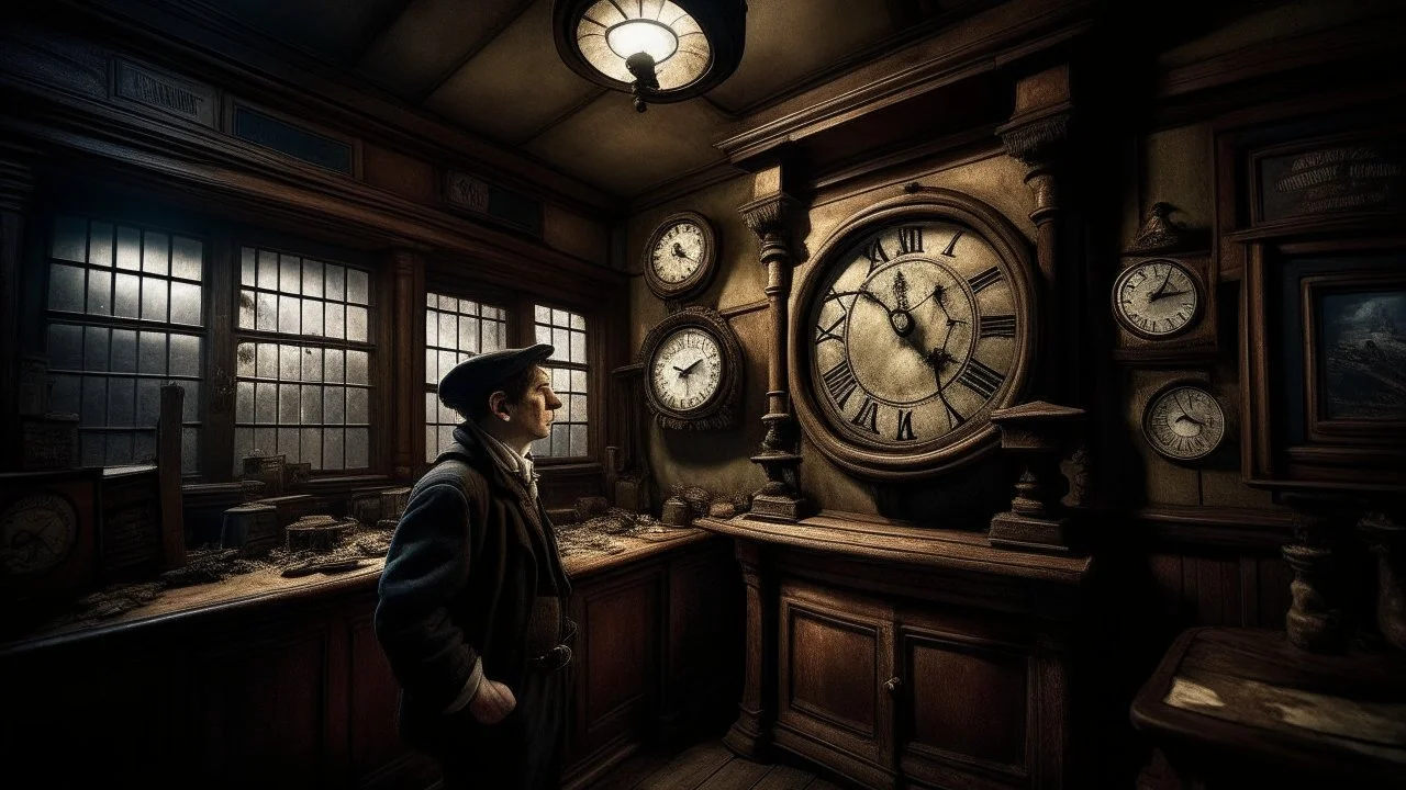 In the middle of this old shop, where the air is filled with the smell of time and history, Alexander looks at the old clock that caught his attention. The dim light from a small hole in the old ceiling illuminates the abandoned clock, and his eyes catch the curiosity and mystery surrounding it. The watch looks as if it has witnessed historical eras, as if it has relentlessly preserved moments in time. Alexander feels something strange creeping around the clock, as if it is conjuring up dormant