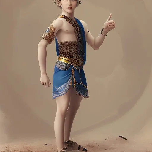 beautiful 12 year old arabic boy with curly hair and light blue eyes dressed in loincloth