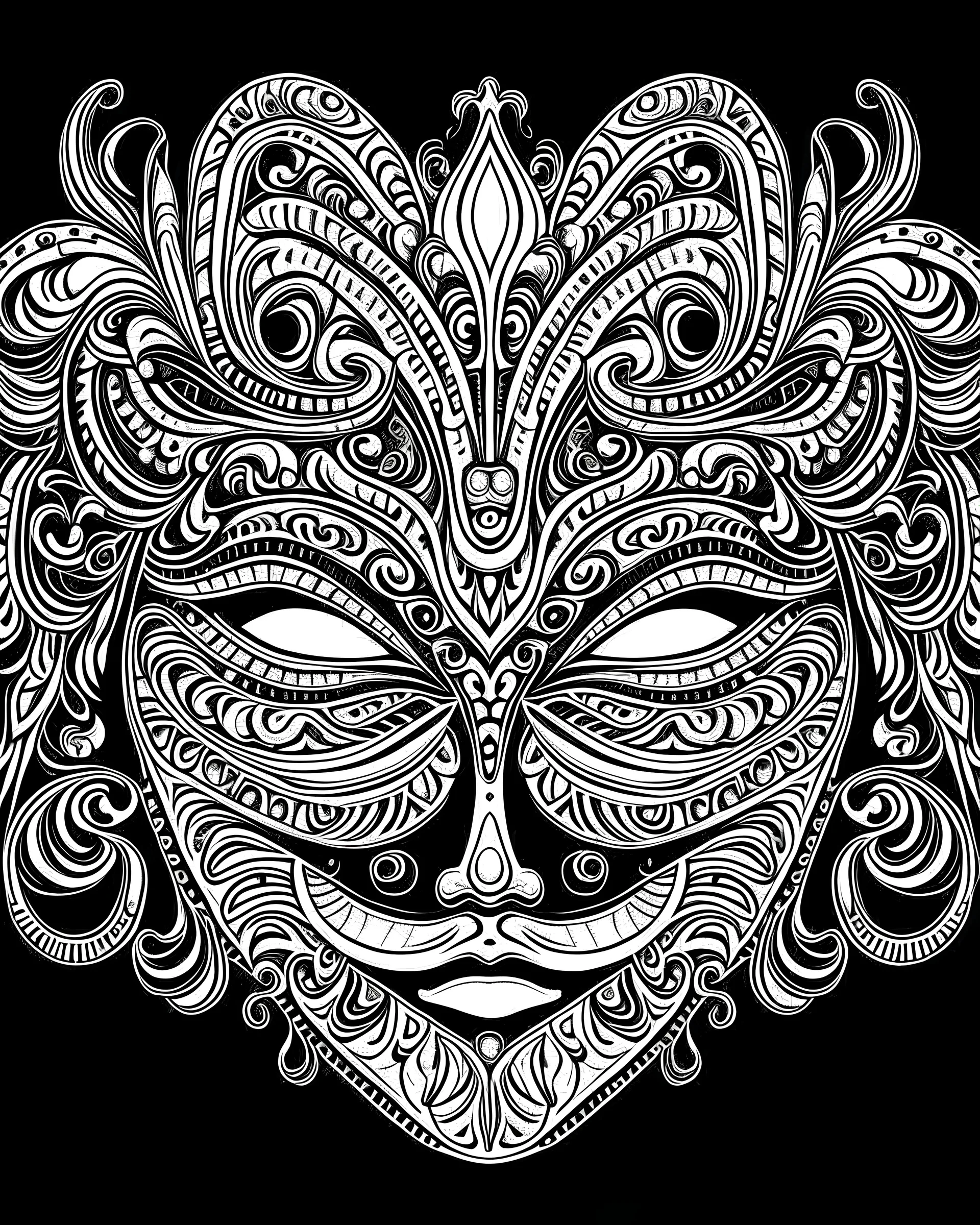 centered detailed venetian mask line art