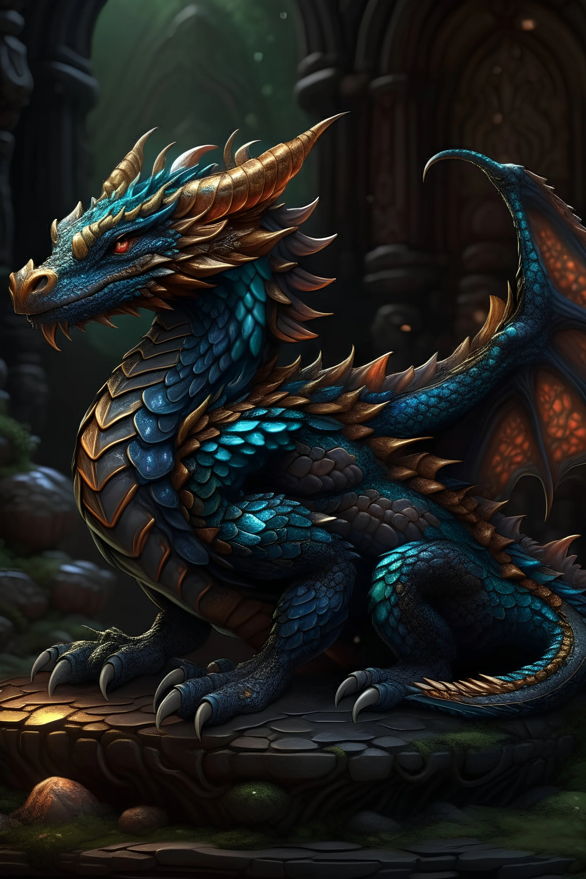 Cute handsome regal dragon by Jordan Nelson and Mingchen Shen. Trending on Artstation. Black scales . lighting, epic, 8k, highly detailed, centered, symmetry, painted, intricate, volumetric lighting, beautiful, rich deep colors masterpiece, sharp focus, ultra detailed, in the style of dan mumford and marc simonetti, astrophotography