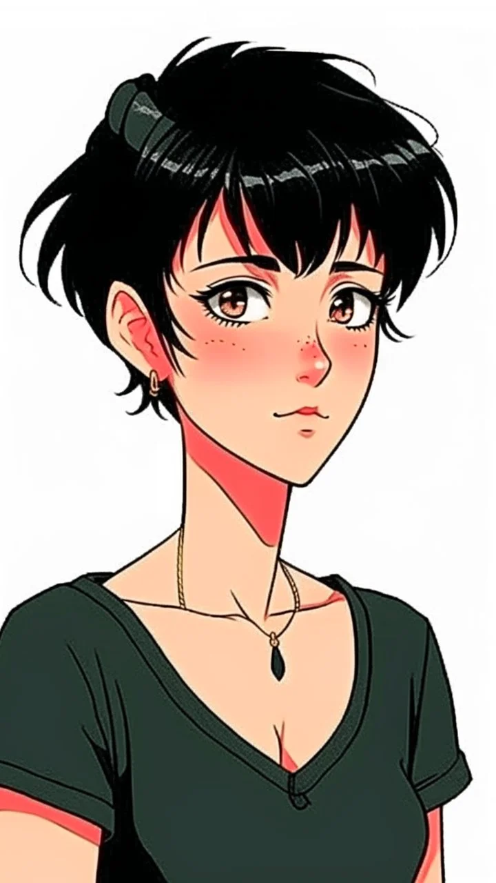 Relaxed and Stylish Anime 90s , short black hair