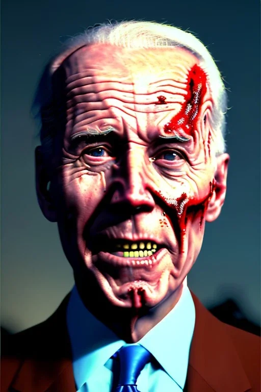 Ultra realistic image, joe biden zombie, zombie performance, skull, blood, torn arm, night, walking twisted, waist up view, thriller style, dark ambient, highly detailed, White House background, concept art, unreal engine 5, god rays, ray tracing, RTX, focal lighting, ultra detail, volumetric lighting, 3d, finely drawn, high definition, high resolution.