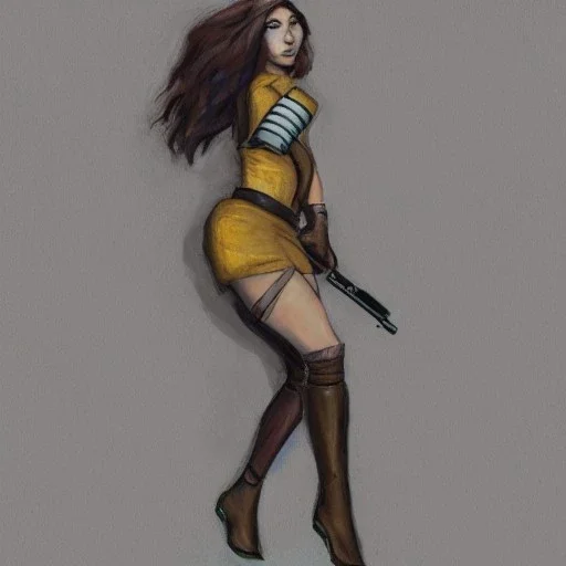 Full body portrait, painting, medium shot lady style of Fallout