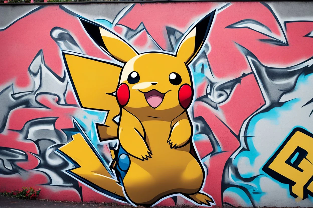 a graffiti mural wall with the word cell pokemon style