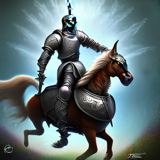 knight riding donky on trampoline, fantasy art