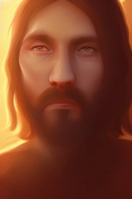 Jesus face portrait at dawn by atey ghailan, golden light , heaven, volumetric light, high detail, perfect