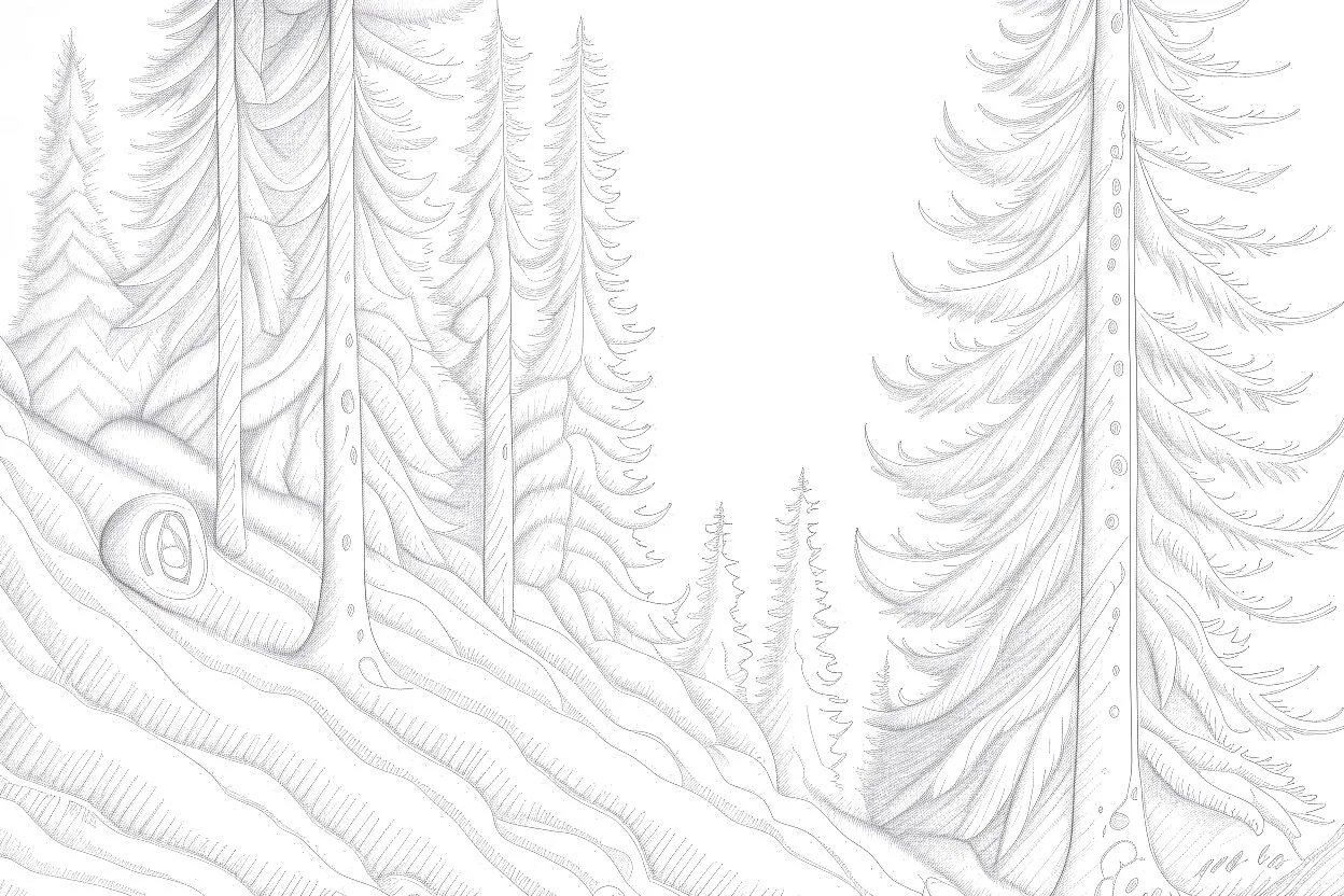 Norwegian forest, woodland- Pencil drawing, illustrative, graphite, crosshatching