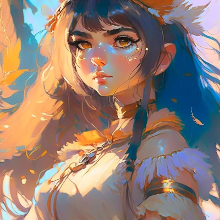 cute anime persian girl, key visual, glamour,sceane from princess mononoke movie, cute anime girl, dynamic pose, anime digital painting by loish + rossdraws + Pino Daeni, , painterly, impressionist style, half painted, golden hour, digital art, 4k, full details