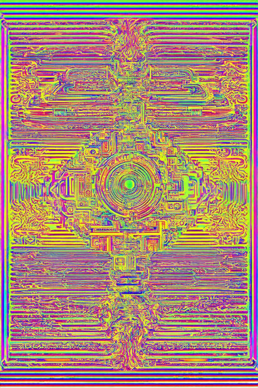memetic desire amplification machine; optical art with a bit of surrealism and the color palette of Matisse