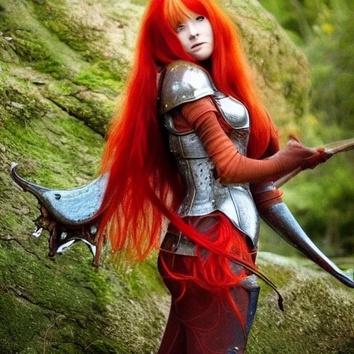 fairy with red hair and armor fights an eating disorder